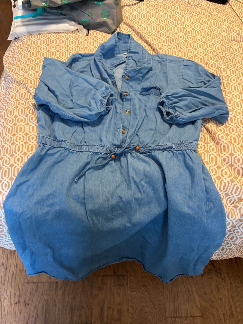 Casual Blue Denim Drawstring Mini Dress